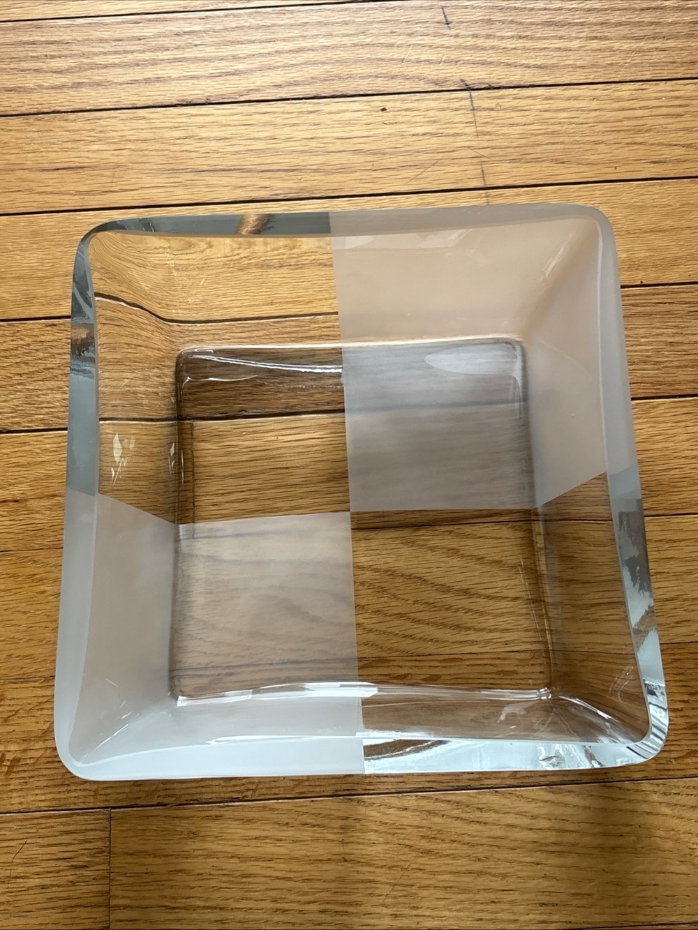 Nautica Square Glass Bowl Frosted Checkerboard Pattern Modern Coastal Art Deco
